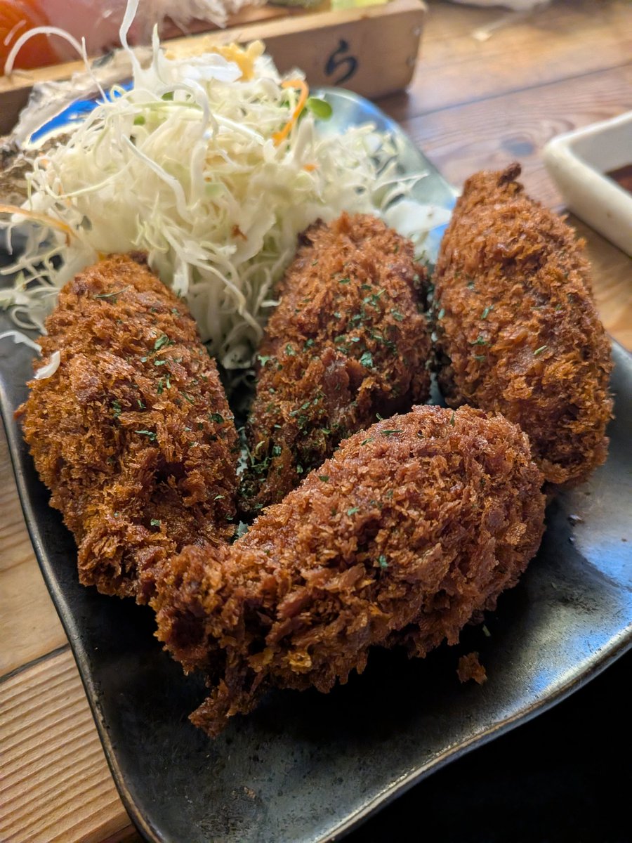下町レトロな居酒屋を選択。川をみながら、牡蠣など全てが美味かった！