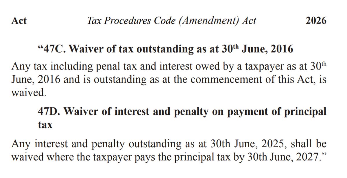 LibraTaxUG's tweet photo. Comparing a draft of the recently passed TPC (Am) Bill, 2026 that has been sent to HE for assent, against live proceedings of Parliamentary passage of Section 47D, there's an alteration to the text that materially alters the waiver period granted to taxpayers!  Comments? https://t.co/JkqjIOvhLp
