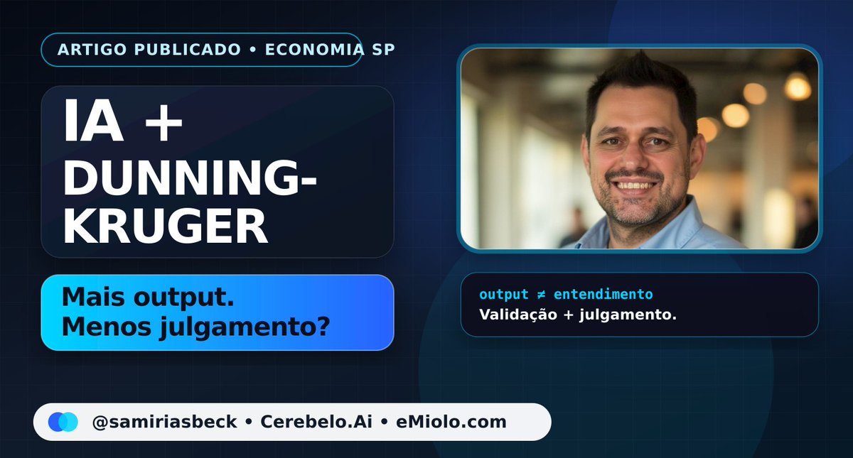 SamirIasbeck's tweet photo. A IA potencializou o efeito Dunning-Kruger

Tenho visto cada vez mais essa percepção, especialmente entre profissionais de tecnologia, mas ela vale muito além da programação: a IA parece ter potencializado o efeito Dunning-Kruger. A afirmação pode soar exagerada à primeira vista, mas toca em um ponto importante.

O efeito Dunning-Kruger, em termos simples, descreve uma situação em que alguém sabe pouco sobre um tema, mas justamente por saber pouco ainda não consegue medir a própria limitação. Falta repertório não só para executar bem, mas para avaliar a própria execução.

A IA generativa entra nisso como um amplificador.

Ela reduziu drasticamente o custo de produzir algo que parece competente. Hoje é possível gerar código, texto, análise, apresentação, plano de ação e explicação técnica com uma fluidez que antes exigia mais domínio real. Isso tem um valor enorme. Mas também cria um risco cognitivo novo: confundir capacidade de gerar output com capacidade de sustentar entendimento. Esse descolamento importa.

Porque uma coisa é conseguir chegar em uma resposta. Outra é entender por que aquela resposta faz sentido, em que contexto ela falha, quais tradeoffs ela embute e o que acontece quando a realidade escapa do caso padrão. É aí que a ilusão aparece.

A IA não precisa que alguém domine um assunto para ajudá-lo a produzir algo plausível sobre esse assunto.

E como plausibilidade, fluência e velocidade impressionam, elas podem antecipar uma sensação de competência que nem sempre foi acompanhada por formação de julgamento. Em outras palavras: ficou mais fácil parecer capaz antes de se tornar capaz.

Isso aparece o tempo todo. Gente que implementa sem entender. Gente que repete conceitos sem conseguir testá-los. Gente que acerta o caso simples e conclui cedo demais que domina o problema.

Até o momento em que surge uma exceção, uma ambiguidade, um bug feio, uma decisão arquitetural, um problema de contexto, ou qualquer situação em que não basta produzir: é preciso discernir. Nas empresas, esse risco fica ainda mais relevante.

A adoção de IA não acontece em ambiente neutro. Ela entra em organizações com metas, pressão por eficiência, sistemas legados, silos de informação, responsabilidades difusas e decisões que geram consequência real.

Nesse contexto, o problema não é apenas alguém produzir uma resposta superficial. O problema é transformar essa resposta em processo, decisão, automação ou orientação estratégica sem validação suficiente.

É assim que surgem decisões ruins com aparência sofisticada. Times mais rápidos, mas menos criteriosos. Automações que funcionam bem na demonstração, mas quebram diante da complexidade operacional. Líderes confundindo produtividade aparente com maturidade real.

Mas seria preguiçoso parar a análise aí.

A IA também é uma ferramenta brutal de aceleração cognitiva e operacional. Em uso disciplinado, ela encurta ciclos de aprendizado, amplia acesso, permite testar hipóteses mais rápido e ajuda muita gente a sair da inércia.

O mesmo instrumento que pode inflar falsa confiança também pode aprofundar competência real. A diferença está no critério.

O ponto, portanto, não é “IA piora as pessoas”. O ponto é mais incômodo: a IA reduziu o custo de emitir respostas, mas não reduziu na mesma proporção o custo de formar julgamento. E o julgamento continua sendo a parte mais valiosa.

Na prática, especialmente no ambiente corporativo, o valor da IA não está apenas em gerar respostas melhores. Está em criar sistemas capazes de operar com contexto, validar decisões, reconhecer exceções, sustentar tradeoffs e transformar inteligência em execução responsável.

Porque competência de verdade não está só em produzir algo que funciona na superfície. Está em validar, adaptar, decidir sob incerteza, reconhecer limites e distinguir fluência de compreensão. A IA elevou muito o teto da produtividade. Mas também elevou o risco de sofisticar a ilusão de domínio.

Por isso, talvez a pergunta central da era da IA não seja “o que você consegue gerar?”, mas sim: o que você realmente entende, consegue julgar e saberia defender sem terceirizar o pensamento?

No fim, a vantagem competitiva não estará em quem gera mais respostas. Estará em quem constrói melhores sistemas de julgamento, validação e execução.

Por Samir Iásbeck, fundador da https://t.co/t24EgVavi8.