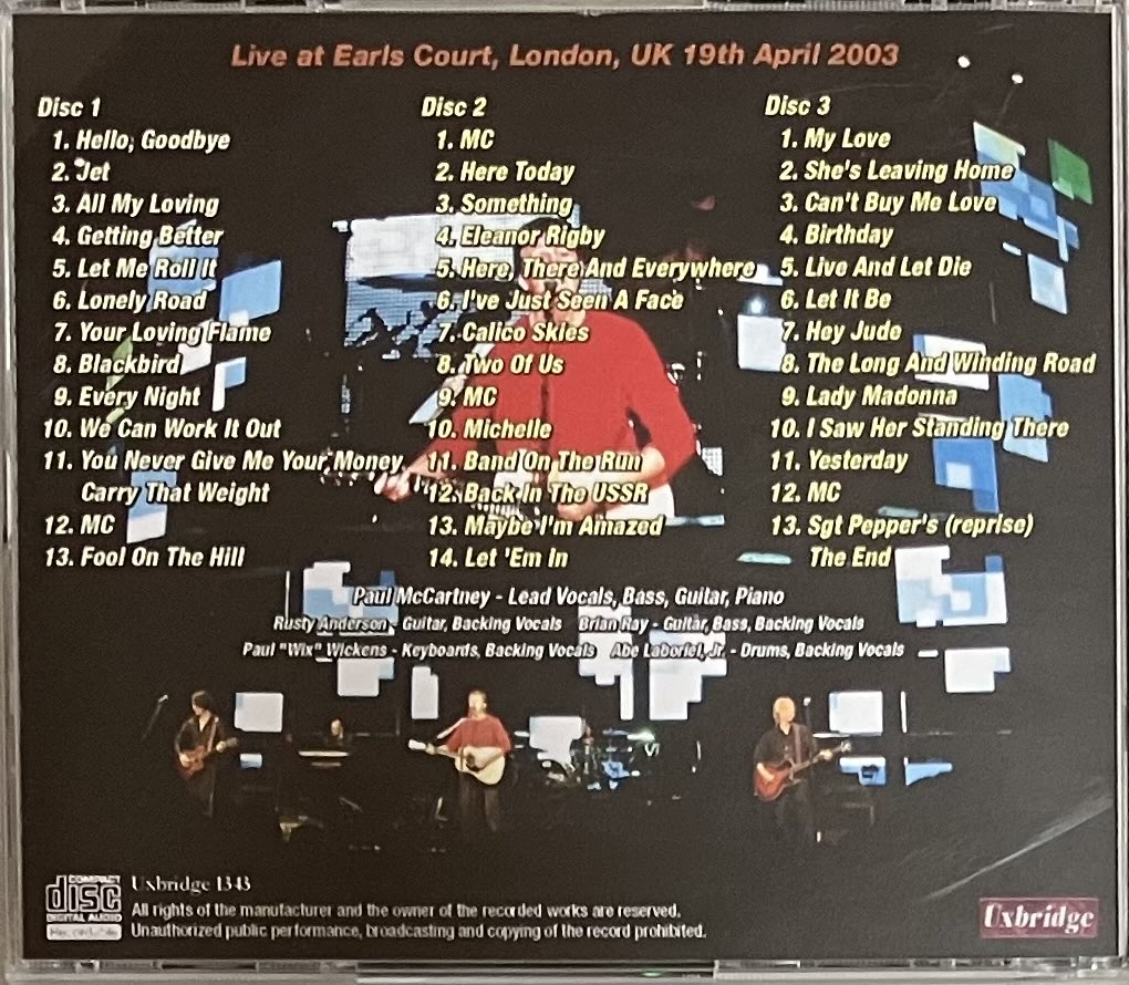 ポール マッカートニー　2003年ロンドン4公演　40セット限定盤 いまや少し懐かしいポールの2003年ツアー。コチラは4月19日のロンドン