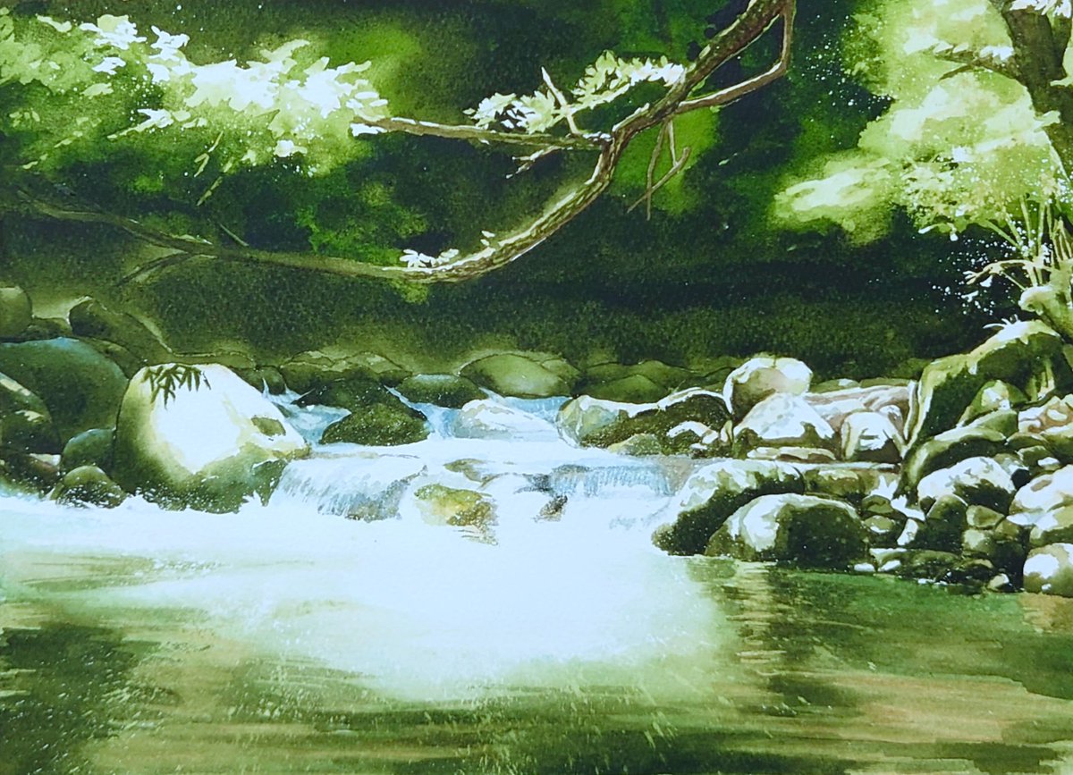 少し前の絵 山奥の渓流・4号 気に入って少し小さいサイズでも描きまし