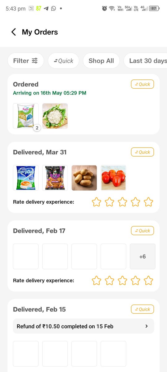 naresham's tweet photo. @JioMart_Support @JioMart
Each time we order Prabhat Milk along with other items, Prabhat milk gets cancelled. If we order only Prabhat milk, the order gets cancelled. We order two brands of milk &amp; Prabhat gets cancelled.
Now again the order is delayed &amp; we are waiting. https://t.co/TbzDrURlx5