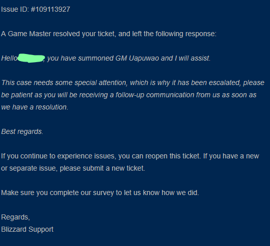 kenopsia_ow's tweet photo. @BlizzardCS Help? It's been 16 days since my ticket was closed, and I've had no follow up. My alt account got banned just from being spam reported in Quickplay, since I was playing Widowmaker. https://t.co/MIBwqOiWp4