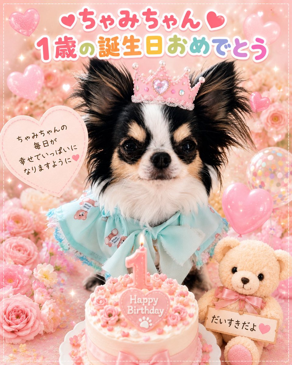 今日は愛犬ちゃみちゃん1歳のお誕生日🐶🥳🎂 @c_1lls3 #チワワ #誕生日