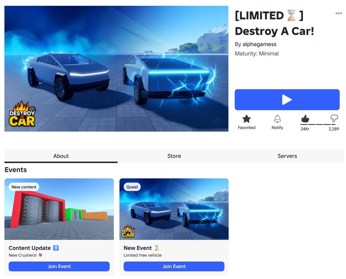leonizdev's tweet photo. 📢 Major Content Update + Limited Event Now Live in Destroy A Car!

Included in this update:
🔹 New crushers and gameplay content
🔹 Limited-time event with an exclusive free vehicle ⏳

#Roblox #RobloxDev #Gaming https://t.co/IGVe6CJpeO