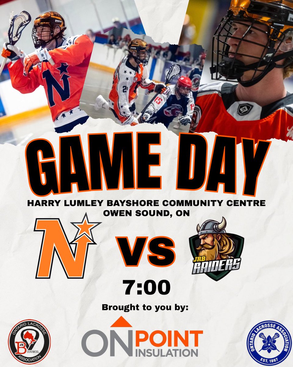OSJRBNORTHSTARS's tweet photo. WE. ARE. HOME!!! After 693 days we are back at the Bayshore tonight as we welcome the Welland Raiders to town! Game time is 7:00! 

Today’s game is brought to you by On Point Insulation!

#starslacrosse #bringthesound https://t.co/LhmE7LtA74