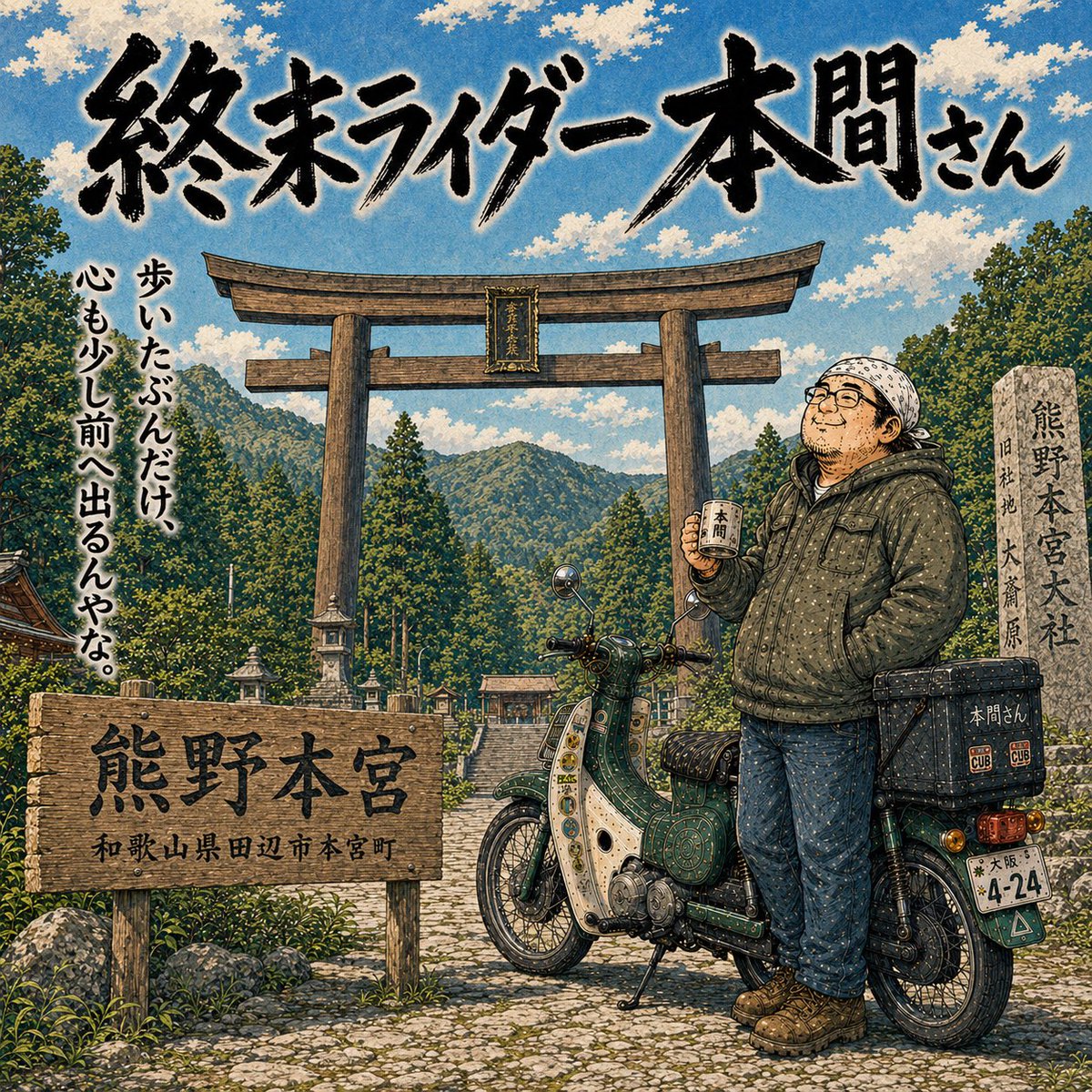 moaiuni's tweet photo. #100日後にバイクを降りる本間さん
終末ライダー本間さん　
20日目
熊野 https://t.co/LSt2AQMinc