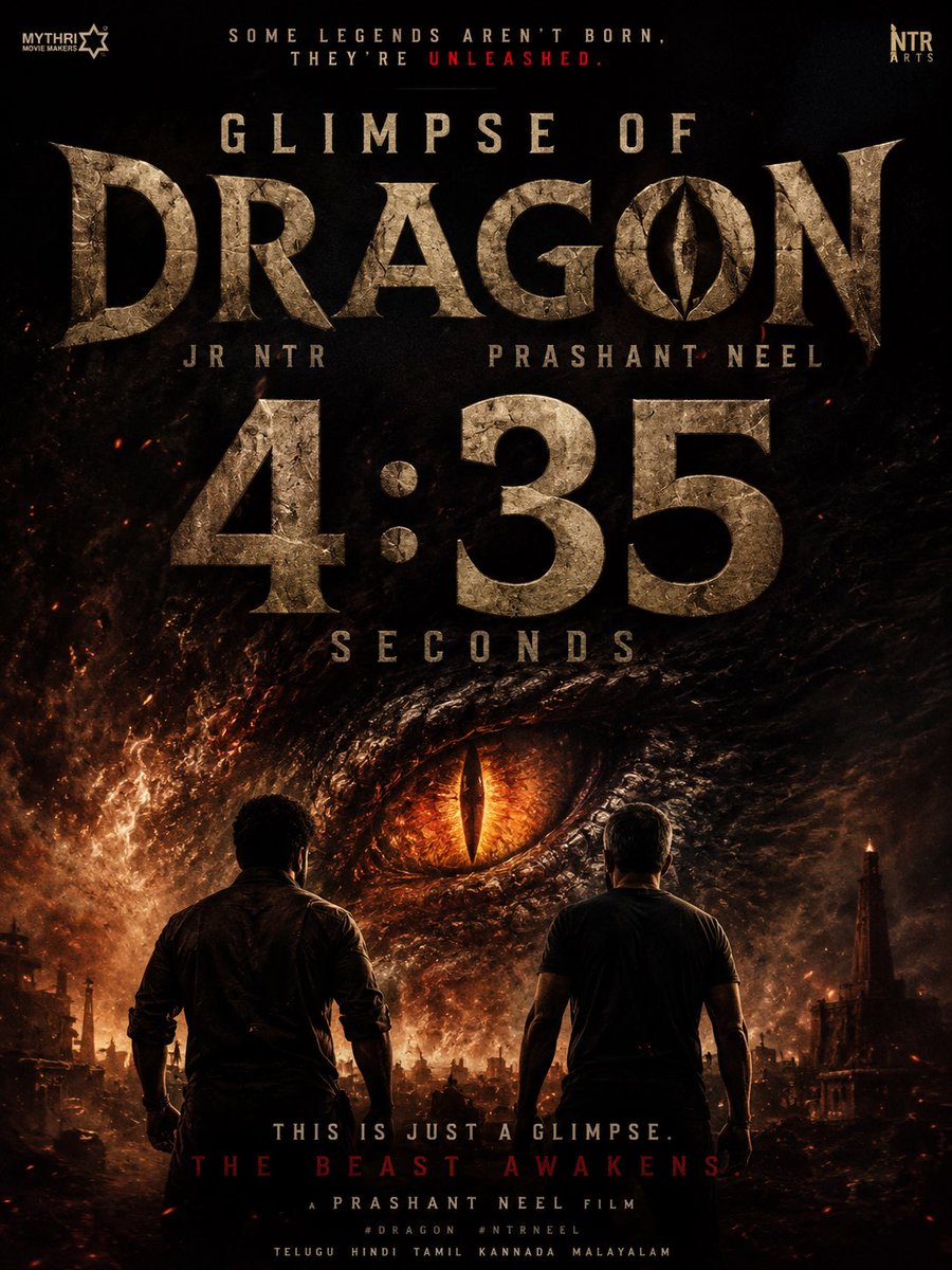 JrVishu9's tweet photo. 4:35 Seconds. Infinite Madness. 🔥🐉

The wait ends with a thunderous roar.
Jr NTR unleashes his beast mode in the most anticipated cinematic storm from director Prashanth Neel.

A glimpse that promises power, rage, and destruction.

#DragonGlimpse #JrNTR #PrashanthNeel #NTRNeel https://t.co/wVU8vy8HFN