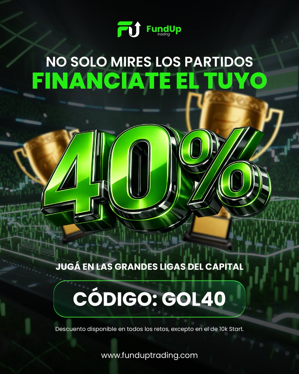 FundUpTrading's tweet photo. ⚽🔥 Hay oportunidades que no esperan… y esta es una de ellas.

Mientras todos miran los partidos, vos podés empezar a jugar en otra liga. 

🚀 Aprovechá el 40% OFF con el código: GOL40

👉 https://t.co/Iw05raQ6oj https://t.co/4rpk0ItWOy