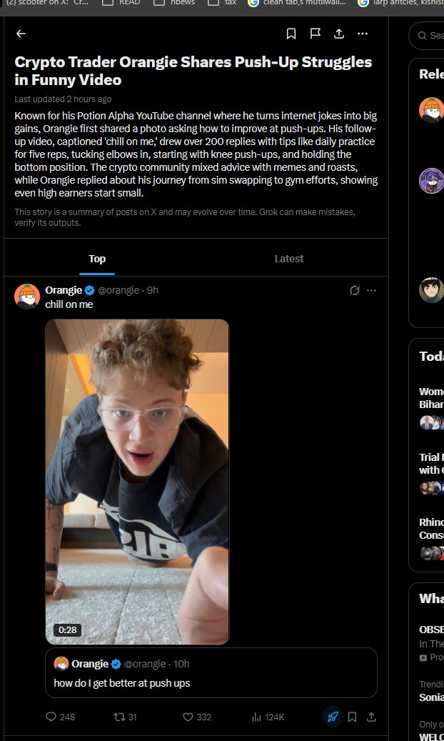 brunodevs999's tweet photo. orangie started one of the BIGGEST trends on CT rn where everyoene is doing a "daily" pushup

after posting a video of him doing a pushup, everyone started to do a "daily pushup" in order to make more

trending:
https://t.co/pFh0x2A9g4

tweet 1: https://t.co/m9RJ0XIqGX

FEES TO ORANGIE

tweet 2:
https://t.co/e6s007CDVA