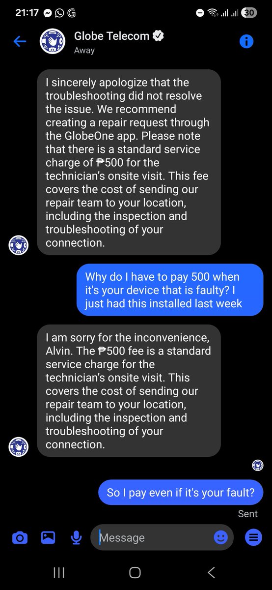 ohimalvin's tweet photo. @enjoyGLOBE @gcashofficial Why am I being asked to pay for repairs on a faulty device that was provided by your company? Isn’t resolving this your responsibility? Is this really the level of service your company now provides? https://t.co/Q94UWPSshU