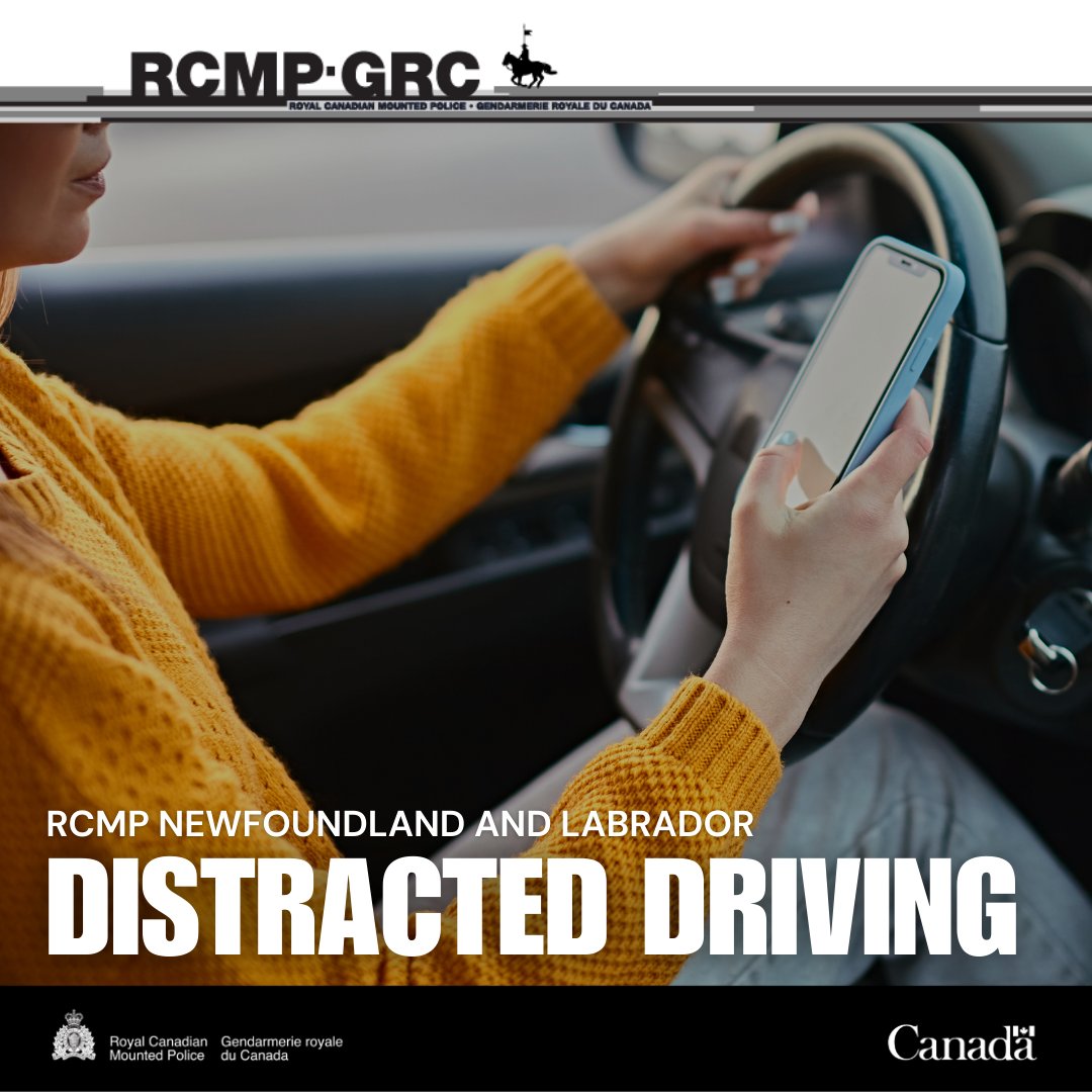 RCMPNL's tweet photo. “Just a second” is all it takes. 

Checking your phone, reaching for something or tapping a screen takes your attention off the road for longer than you think. And being distracted while driving can change lives in an instant. 

Before you hit the gas, pick your playlist, buckle up and put your phone out of sight. Need something on the way? Pull over first. 

When you’re on the road, give it your full attention, every time.

#CRSW