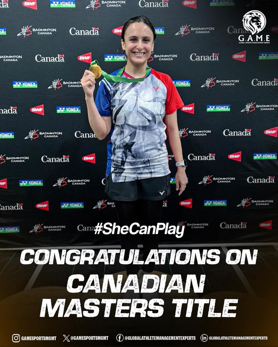 GameSportsMgmt's tweet photo. Pakistan’s badminton star Palwasha Bashir clinches the Canadian Masters title 🇵🇰🏸
@BashirPalwasha

A proud moment for Pakistan on the international stage🙌🏼

#IamGAME #PalwashaBashir #SheCanPlay https://t.co/S12c7reZ53