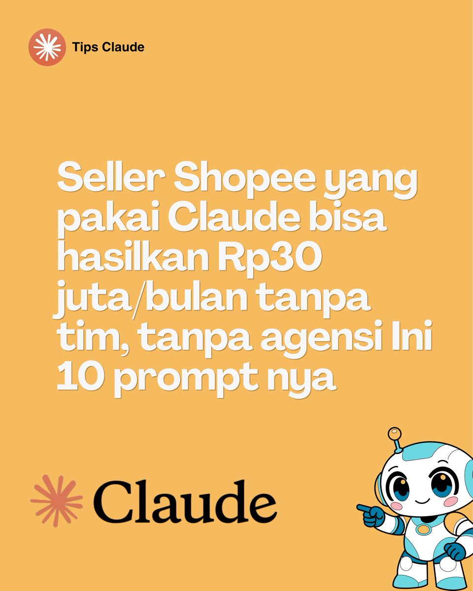 obitonftai's tweet photo. Seller Shopee yang pakai Claude bisa hasilkan Rp30 juta/bulan tanpa tim, tanpa agensi Ini 10 prompt nya  🧵 https://t.co/XH41JyhEHJ