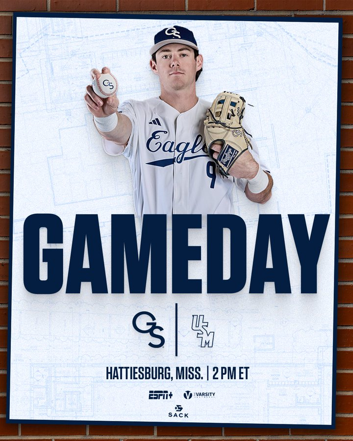 GSSportsNetwork's tweet photo. #OneMoreTime for the 2026 Eagles .. @GSAthletics_BSB vs #8 Southern Miss begins with the @CutwaterSpirits On Deck Circle @ 1:30 pm EST

LISTEN 
📻 https://t.co/Qfl8zVP65W 
📲 https://t.co/E5yD9kRuIR 
💻 https://t.co/eAL2a0LOaY 

#GATA @Learfield @LEARFIELDAudio
@TheSackCompany https://t.co/PRItyaINnY