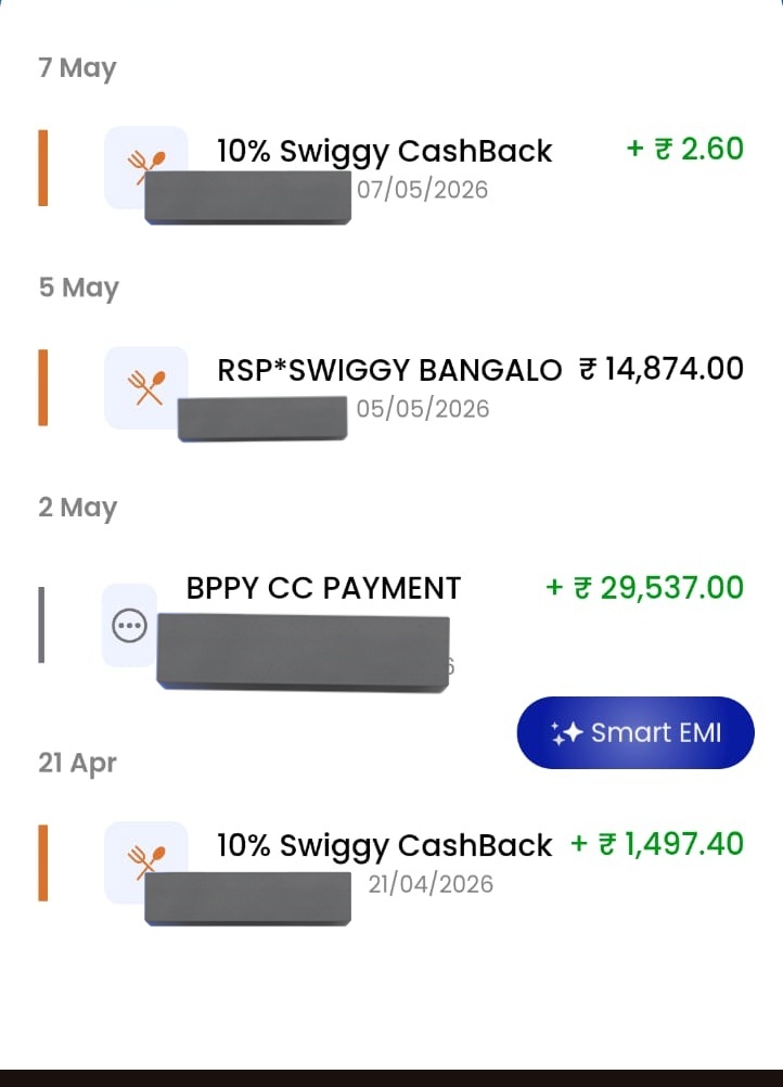 SartanparaYash's tweet photo. The shitty rule from @HDFC_Bank x @Swiggy credit card after they changed the cashback timeline to 2-3 days.

If you do trx a day before statement then you will get 1500 cashback in the next statement and your cashback limit for the next statement becomes zero. 🫪 https://t.co/uHhDb33xQY