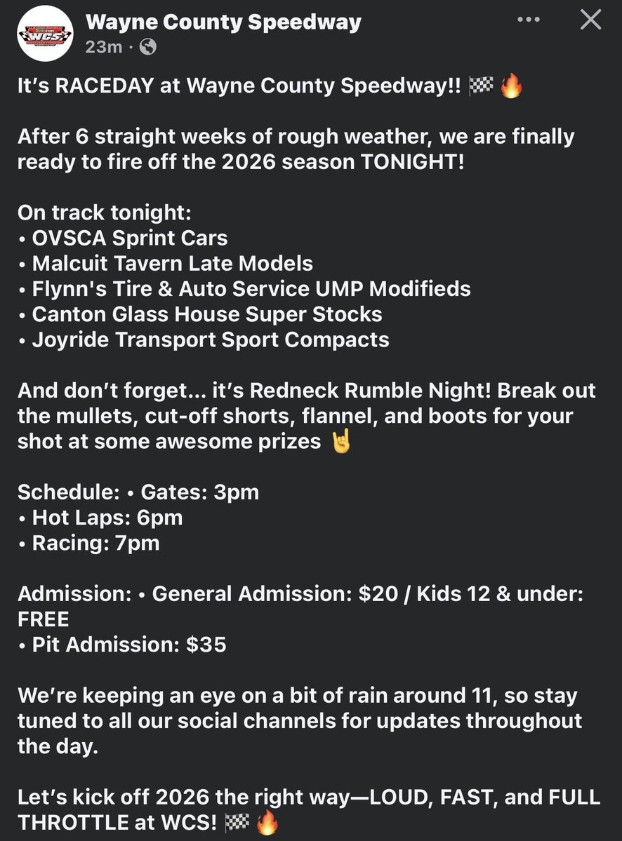Wayne County Speedway tweet media