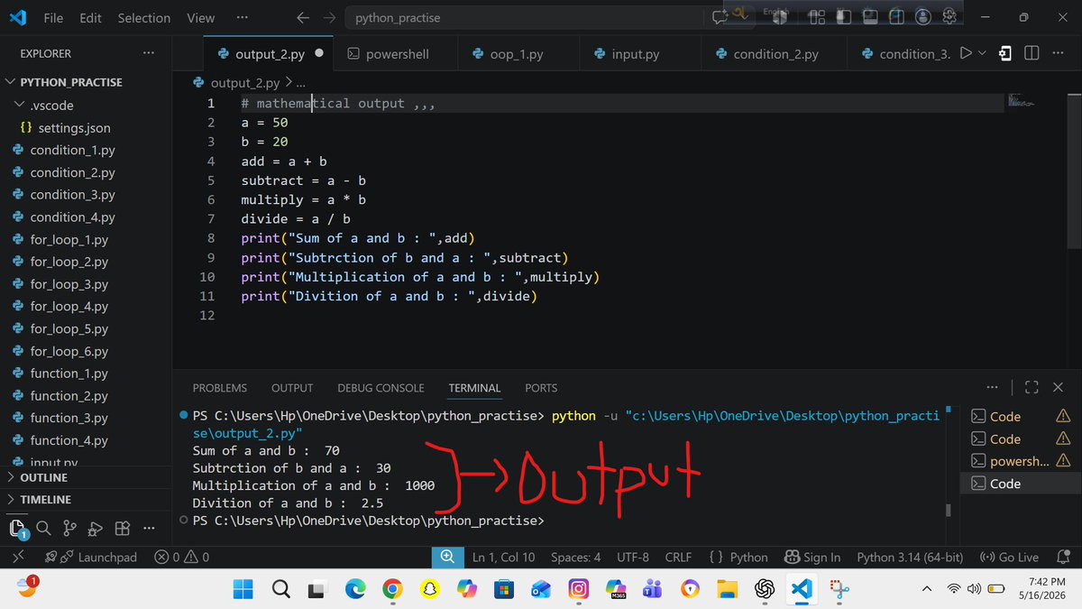 Mohammad_Maruff's tweet photo. Mathematical output ,,,

#Python #PythonProgramming #Mathematics #MathematicalOperations #Coding #Programming #LearnPython #Developer #CodeNewbie #ComputerScience #CodingLife #Tech #SoftwareDevelopment #PythonBeginner #Programmer #Education #STEM #Automation #BackendDeveloper https://t.co/LevEnrfxyM