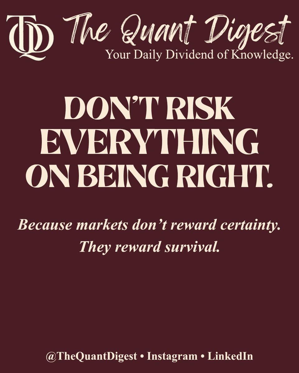 TheQuantDigest's tweet photo. Diversification isn’t about maximizing returns.
It’s about surviving when you’re wrong.
A concentrated bet can build wealth fast. It can destroy it just as fast.
Smart investors don’t risk everything on one bet.
#Investing #Diversification #RiskManagement #Finance #WealthBuilding https://t.co/WPNmltr3TN
