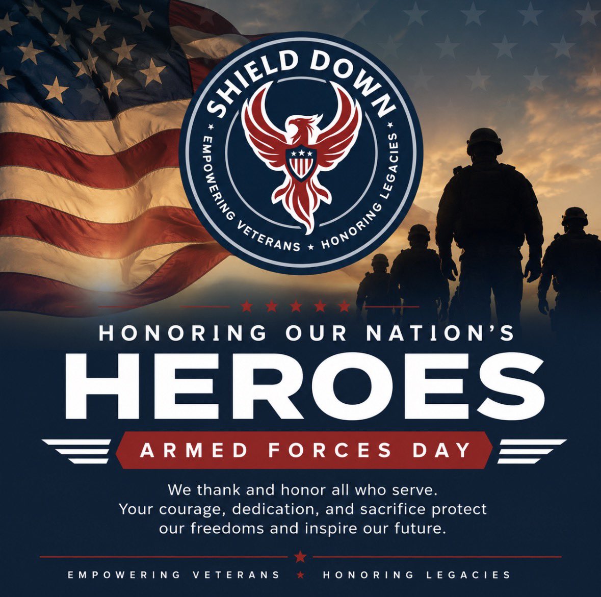 shield_down's tweet photo. Today we honor the more than 2.1 million Americans serving in our Armed Forces. 🇺🇸

Thank you for your courage, sacrifice, and unwavering commitment to protecting our freedoms. We proudly stands with all who serve and the families beside them.

#ArmedForcesDay #FireForged #Veterans