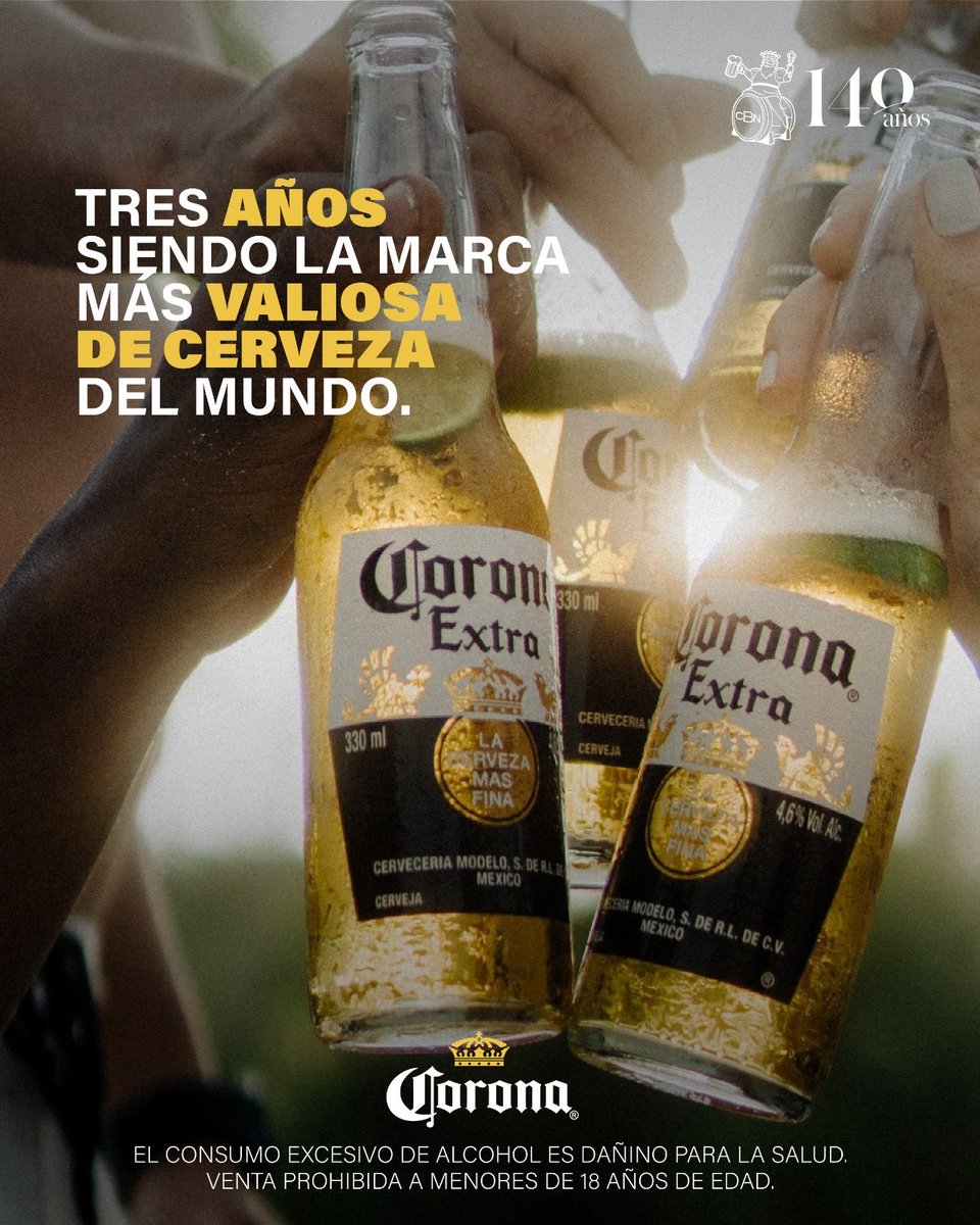CBN_Bolivia's tweet photo. @Kantar BrandZ reconoció a #Corona como la marca de cerveza más valiosa del mundo por tercer año consecutivo en su informe global 2026.

Felicitamos a nuestros equipos y aliados, que cada día nos inspiran y acompañan en la construcción de un futuro con #MásMotivosParaBrindar🍻 https://t.co/8w8vV8YFLA