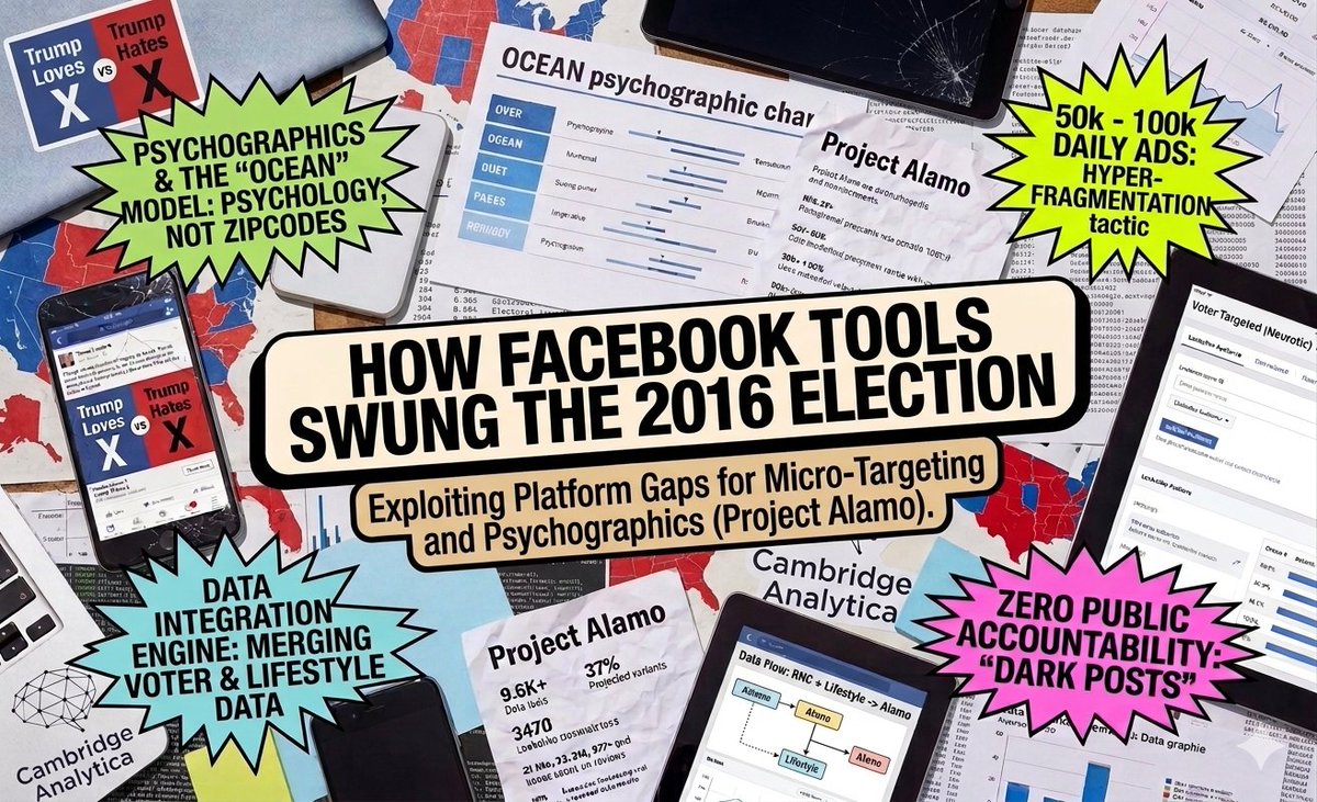 CallumO_Connor's tweet photo. THE BLUEPRINT: How a "Digital First" Strategy Flipped the 2016 Election 🧵

Most people think the 2016 election was won on TV. It wasn’t. It was won in a windowless room in San Antonio called Project Alamo. Here is the breakdown of the most aggressive digital ad play in history.