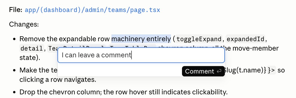 GerickNews's tweet photo. First time I saw this and I love it—Plan mode in Claude Code now allows you to comment in-line. So much better than dropping a ton of notes into the existing dialogue box. https://t.co/K22KdY95y3