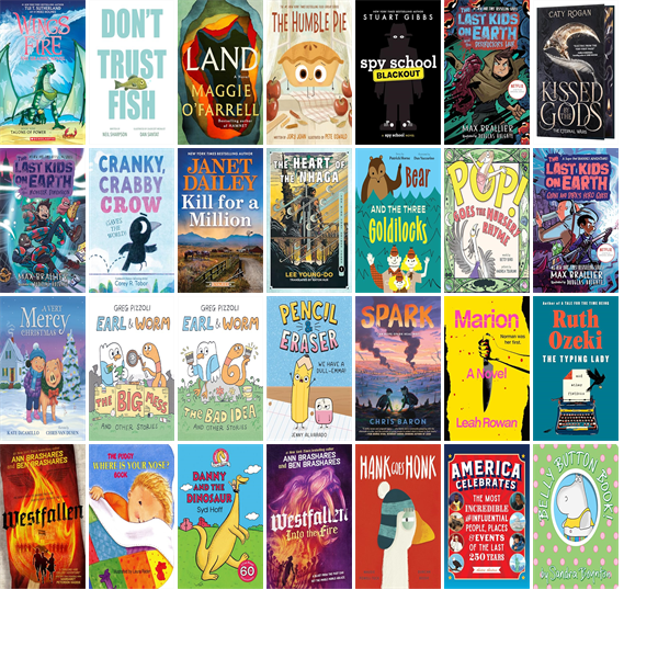 HoodCoTXLibrary's tweet photo. This week the Hood County Library has 70 new books.  New items include Wings of Fire 9, Don't Trust Fish, Land, The Humble Pie, Spy School Blackout, The Last Kids on Earth and the Destructor's Lair, and Kissed by the Gods. https://t.co/xqAg8R2zRg https://t.co/7MMuTkm6N2