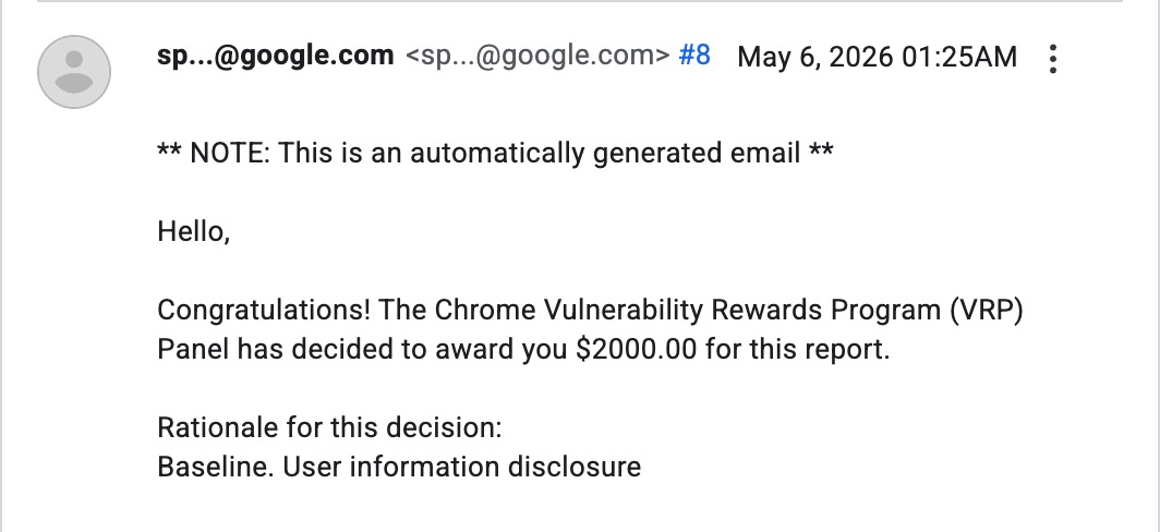 mufeedvh's tweet photo. We're doing an experiment with open models @winfunction to see how far we can push them to find vulns in hardened targets. So far:

- $4.5K in bounties from Chrome VRP with a few more pending, with the scans costing less than $100.

- 2 CVEs in NGINX (CVE-2026-28755 & CVE-2026-42926). And watch out for the next release!

- And 60ca500faea0fc70816bb9c53af3815e2af3e6c962b4b4ea63c33c62ebb4240d 👀

We're writing a blog on this soon.