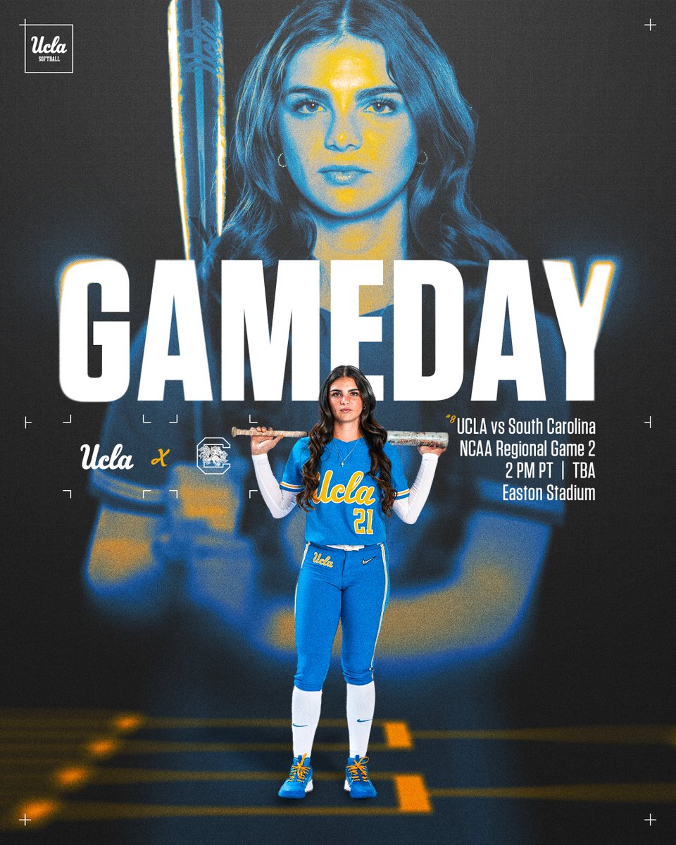 UCLASoftball's tweet photo. #GAMEDAY 😤

We will pass along our broadcast designation once assigned!

🆚: South Carolina
📍: Easton Stadium
⏰: 2 p.m. PT
📺: TBA
📲: https://t.co/Q5hqjvNBo9
📊: https://t.co/DcCTm0m4lC

#GoBruins https://t.co/7FgwuEx0tI