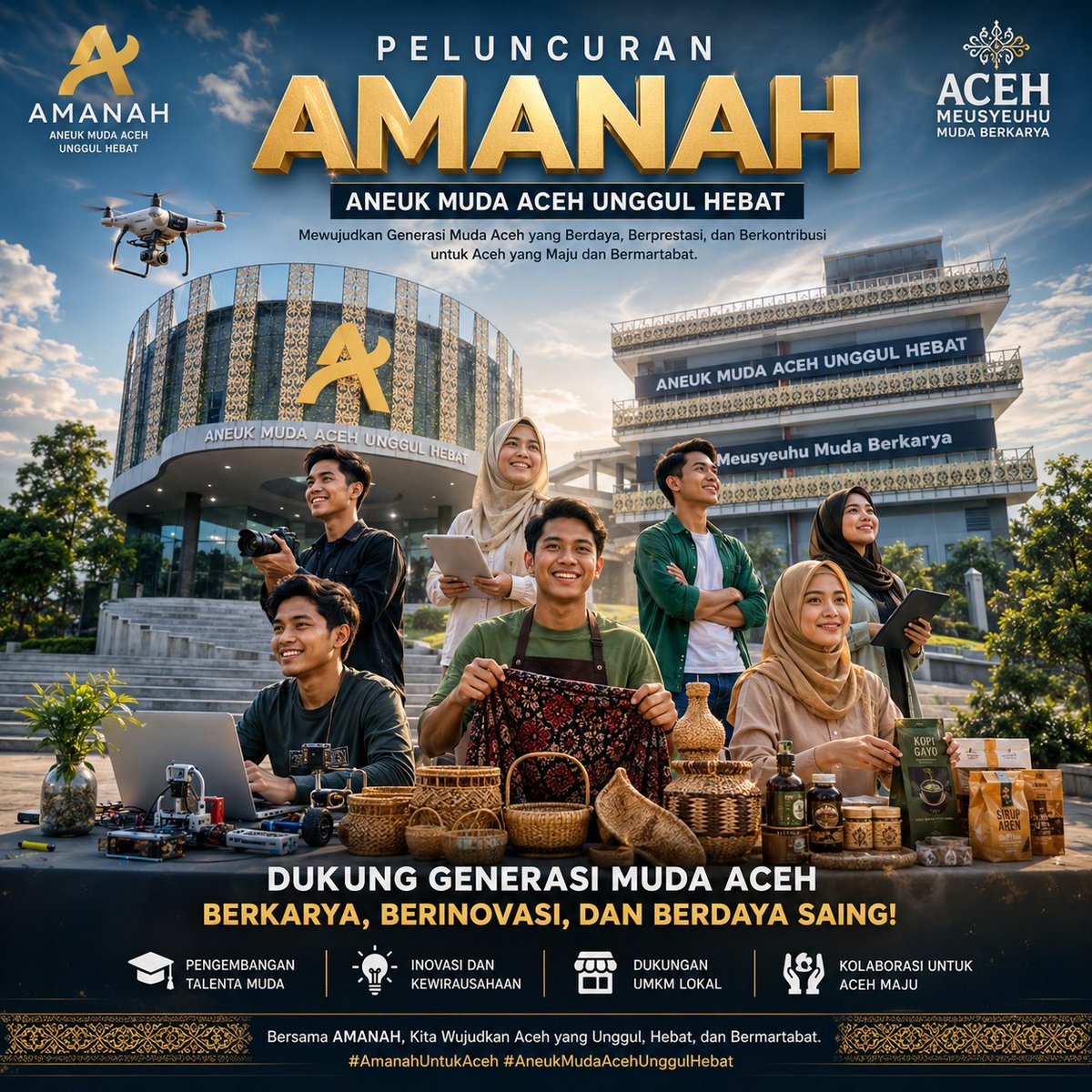 Zgmax10's tweet photo. AMANAH jadi bukti bahwa anak muda Aceh punya ruang untuk tumbuh, berkarya, dan membawa perubahan nyata bagi daerah. Kreativitas lokal, semangat global! #AMANAHAceh #PemudaBerdaya https://t.co/M2FcfNMEnr