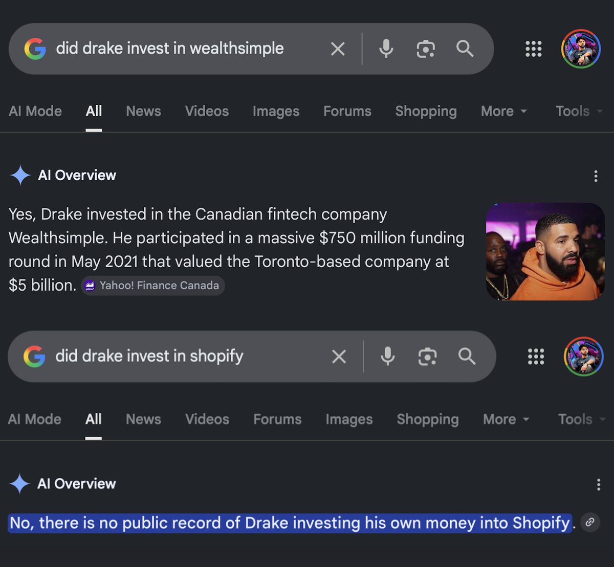 SammyTourani's tweet photo. The Wealthsimple vs. Shopify debate is officially settled. 🙏6️⃣🇨🇦 https://t.co/LMPLxdohlC