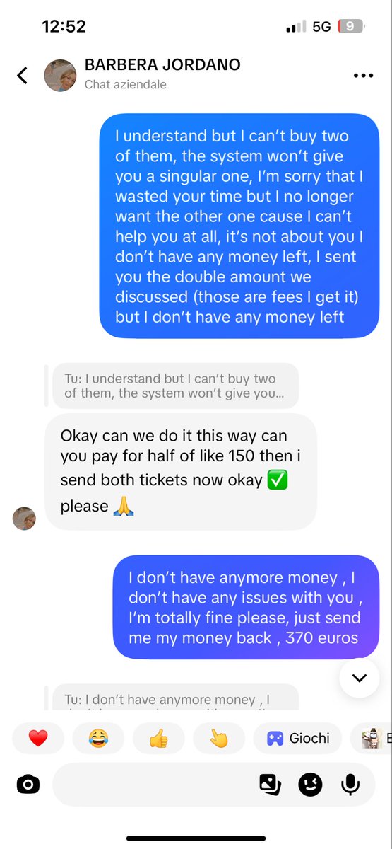 jiantiddies's tweet photo. I told her I don’t want the second ticket but she is refusing to sending my money back, my dumb a$$ sent them instantly 😭, this was my first time ever trying to buy tickets #BTS_ARİRANG https://t.co/TwlWlNjjRg