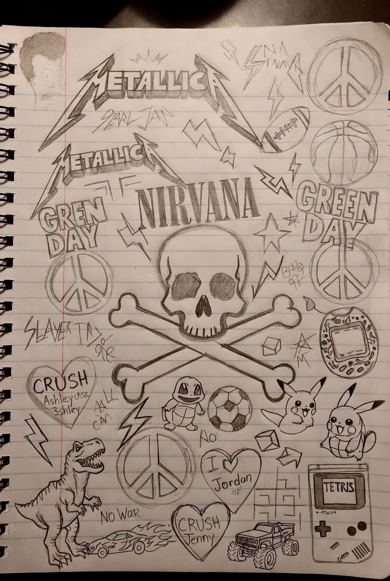 LosDoonies's tweet photo. Hey Grok, make a doodle sketch pad from 90s kids. 

What do the doodles of your generation look like? https://t.co/cOUHmNGjR0