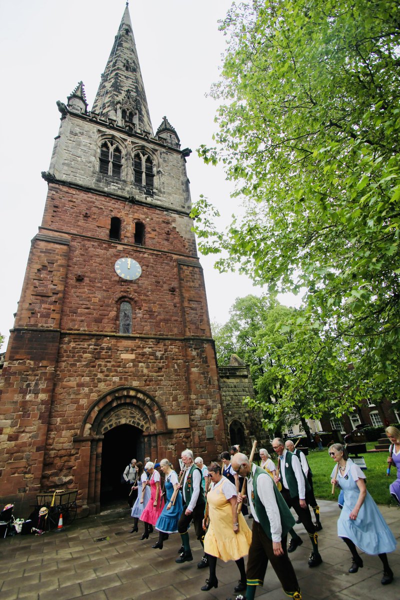 shrewsmorris's tweet photo. It’s our 50th birthday this year and we’re following  the #Shrewsbury Monopoly Board as we go round Shrewsbury. It’s going to be fun. We started today! 👍😊 Today, St Marys’ Church, a stop outside our fabulous sponsors @HalonMenswear, outside @shrewsmuseum and outside @markethallshrew 👍😊🪗💃🕺🎻