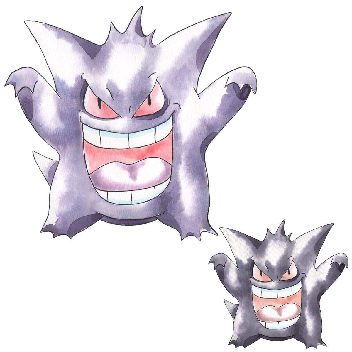 domiNATION_ART's tweet photo. Gengar drawn in the original watercolor style! 😈👻 https://t.co/AeF35rC5Kv