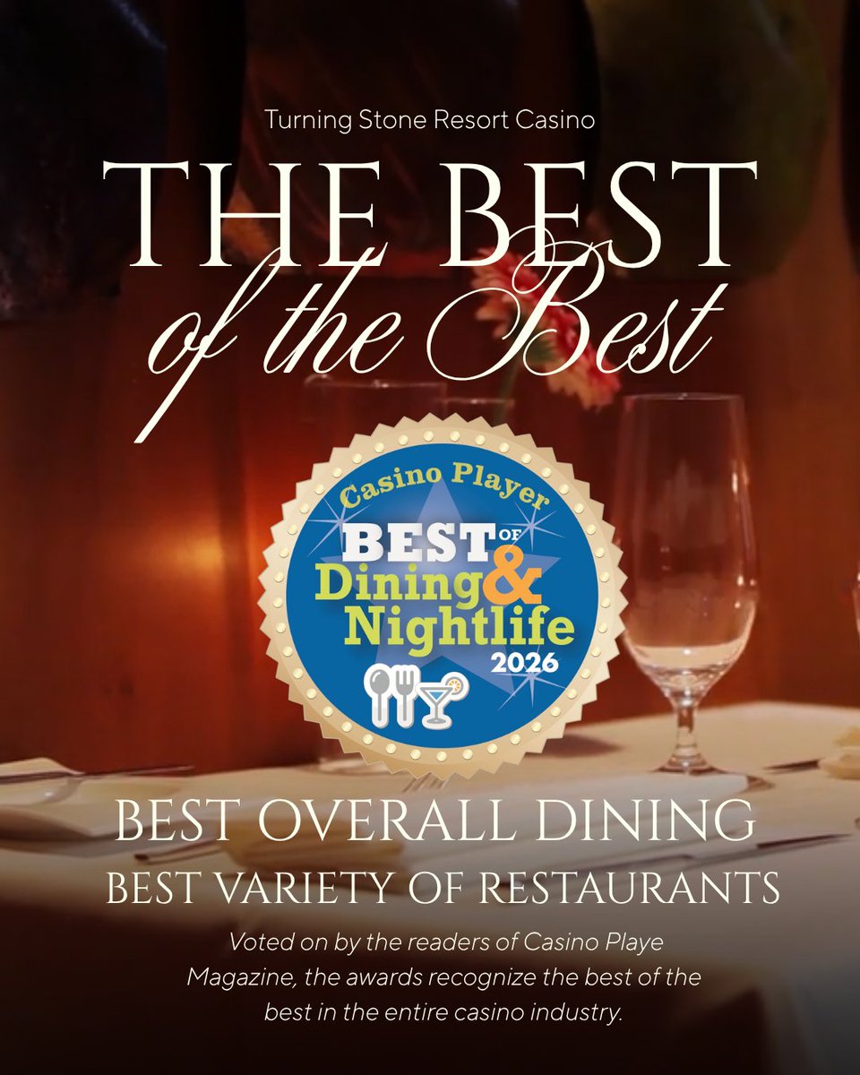 TurningStone's tweet photo. 🏆Guests have voted us the best in overall dining and then some for this season's Casino Player Magazine Awards, and we can't thank you enough. 

Learn more: https://t.co/1RI2WDVXPD https://t.co/NUk6uiC0eb