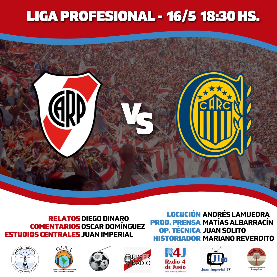 Riverradior4j's tweet photo. 📌 @fpdelosarg - @riverradior4j
⏰ 18:30
⚽️ @RiverPlate 🆚 @RosarioCentral
🏆 @LigaAFA
🗣️ @DiegoDinaro912
🎙️ Oscar Domínguez
📻 @Radio4deJunio, @juanimperialtv,  @CadenaImperial y @oirsarg
💻 https://t.co/9Fz1rxXR3K - https://t.co/OangPDbKKk https://t.co/o8FN1FcqqN
