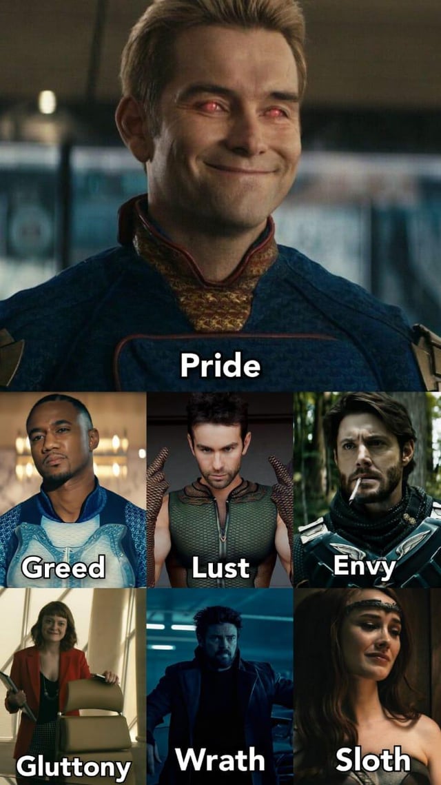 Teslimatttt's tweet photo. The Boys characters as the Seven deadly Sins https://t.co/95rlaT97rq