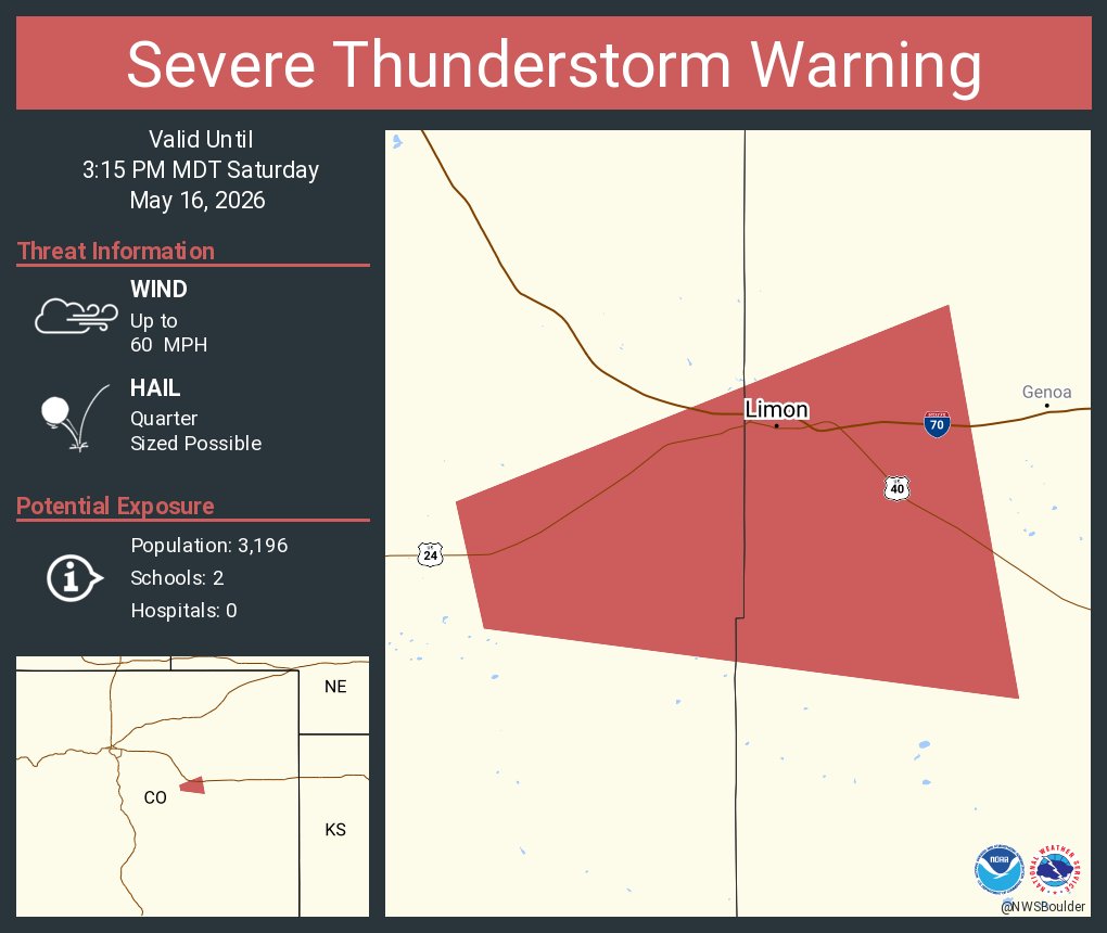 NWSBoulder's tweet photo. Severe Thunderstorm Warning including Limon CO until 3:15 PM MDT https://t.co/x3Nv3y8LrU