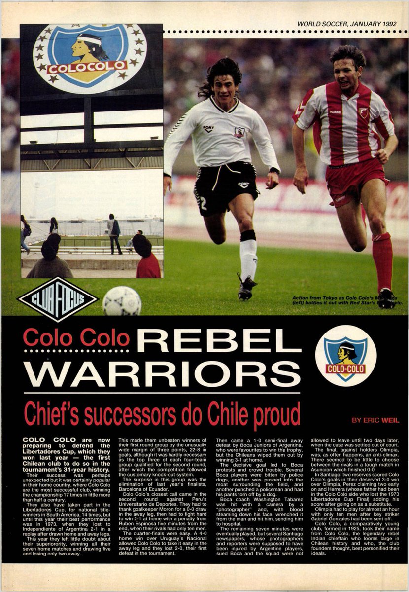 jsalaz_art's tweet photo. Un reportaje sobre Colo-Colo en la revista World Soccer de Enero del 92.

@CaciqueENG https://t.co/ZO3ARvc9b7