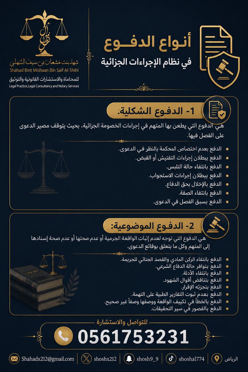 shoshx212's tweet photo. أنواع الدفوع في نظام الإجراءات الجزائية: https://t.co/k93Iivos1I