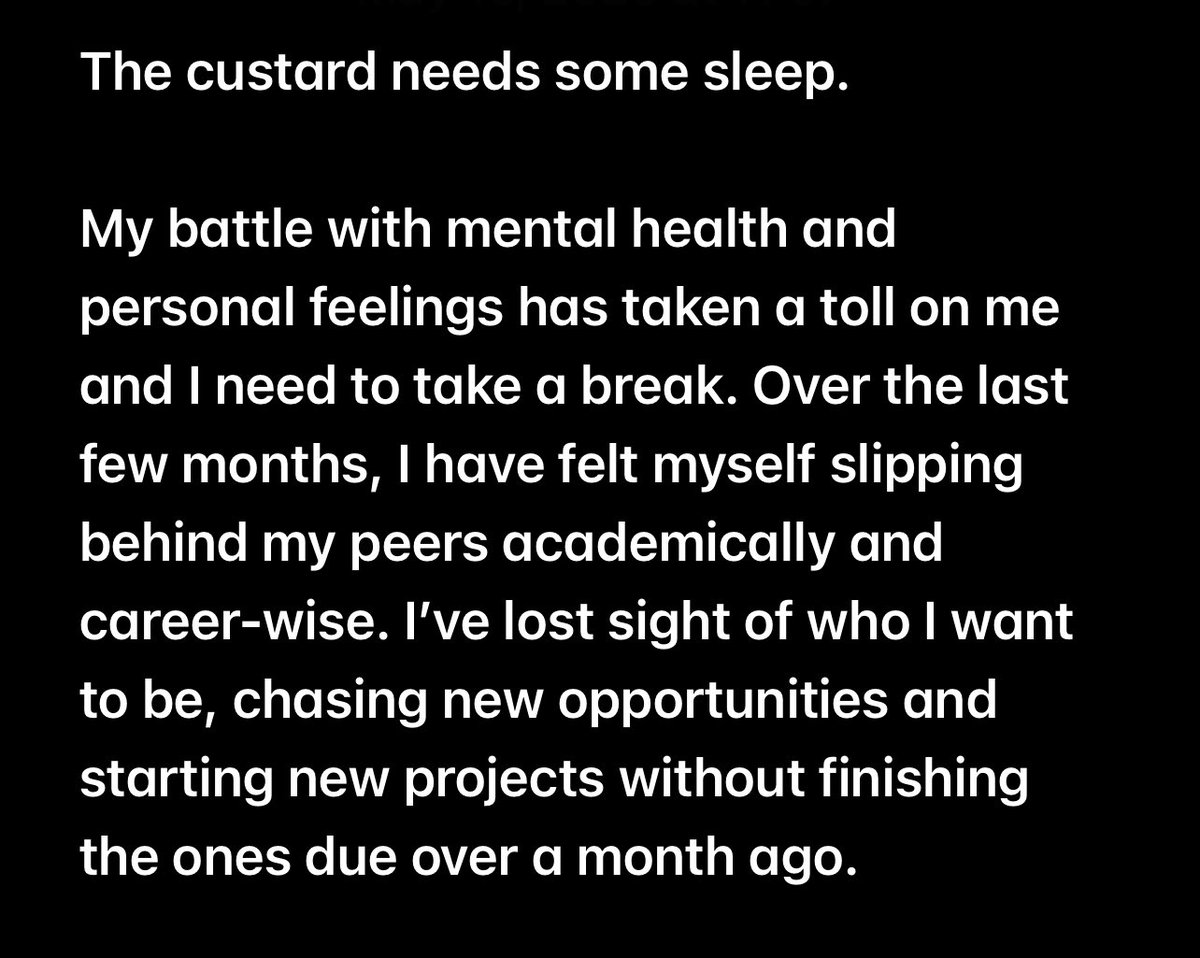 podaVT's tweet photo. My sincerest apologies. Idk how long I’ll be gone. I’ll be active but content creation is a luxury I can’t afford anymore. 💔 https://t.co/fsXjYbLtGi