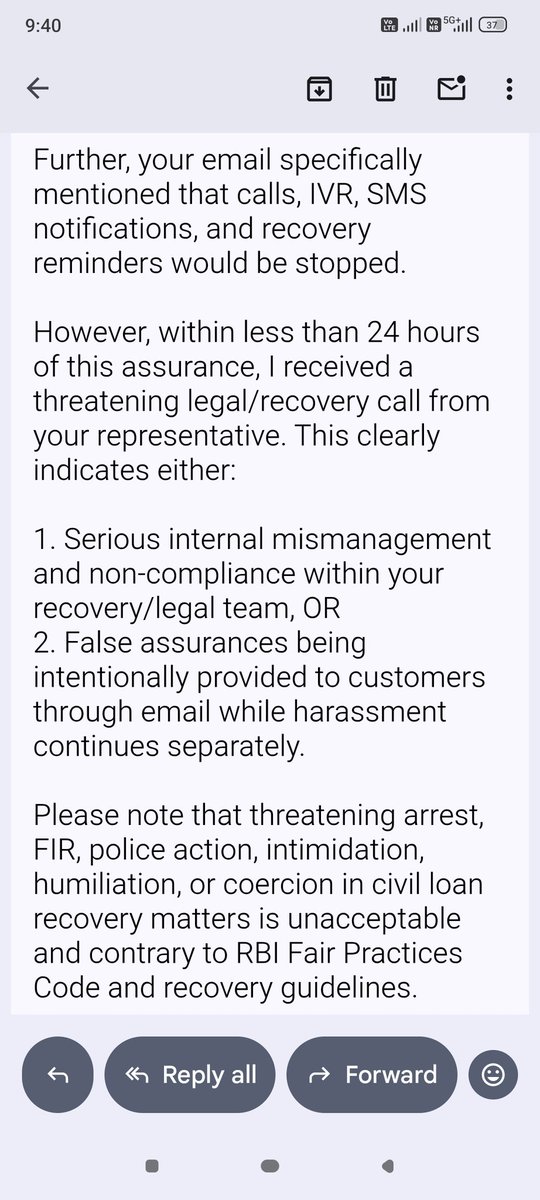rahulasari1's tweet photo. Despite written assurance from @Kissht_EMI @SiCreva75482 to stop recovery calls till 15 June 2026, I received a threatening legal/recovery call within 24 hours involving police &amp; FIR threat. This is unacceptable harassment. @RBI @RBIsays @FinMinIndia @consumr_rights @sachin_rt https://t.co/lYruYWYjzG