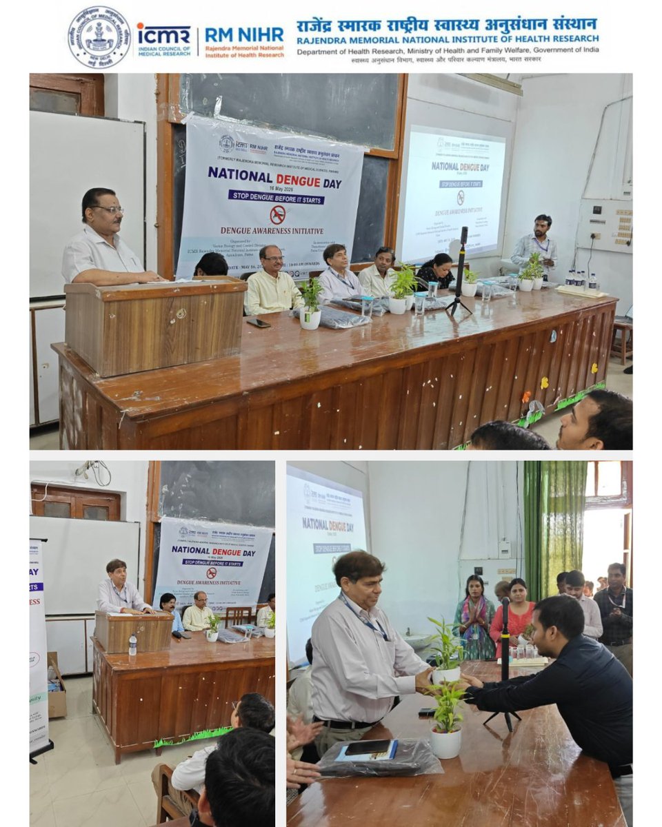 icmr_rmnihr's tweet photo. @icmr_rmnihr , in collaboration with Patna University , observed #NationalDengueDay2026 through a Dengue Awareness Initiative featuring expert talks, poster competition, quiz, and slogan writing activities to promote awareness and community action against dengue. https://t.co/AtVzpc9szJ