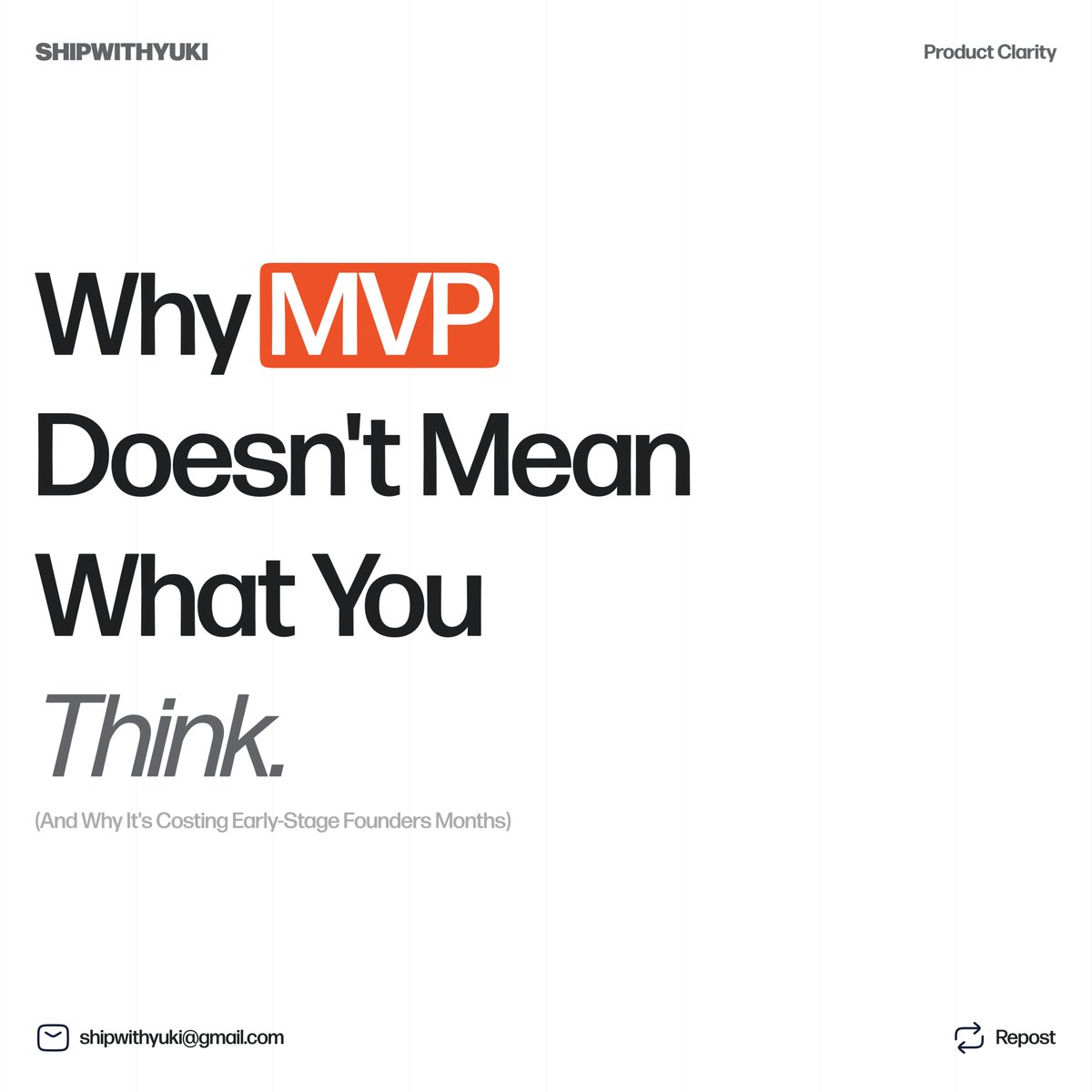 ShipWithYuki's tweet photo. Most founders misunderstand what an MVP actually is.

They think MVP means:

fewer features
stripped-down product
smaller version of the final app

But MVP really means:
minimum viable learning.
A thread: https://t.co/ClmhWvGssn