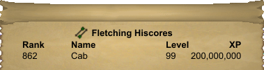 Hexis's tweet photo. Congratulations to Cab on achieving 200M Fletching! https://t.co/hZRTnOcU40