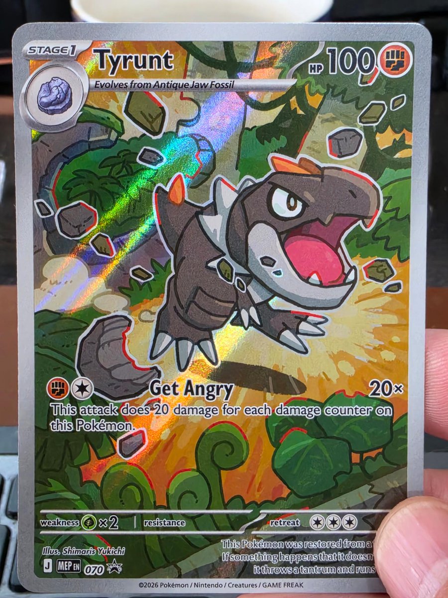 Crypto_Preston's tweet photo. There is a hidden Tyrantrum in this Tyrunt promo!  Another reason to like this card even more.🦖 https://t.co/thkNMAw7Zx