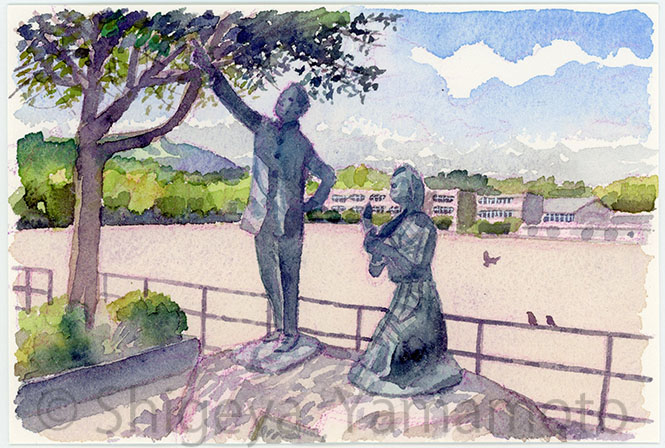 水彩画「あの頃の校庭」 日常茶飯絵 【 広い校庭 】 #水彩画 #透明水彩 #watercolor #背景