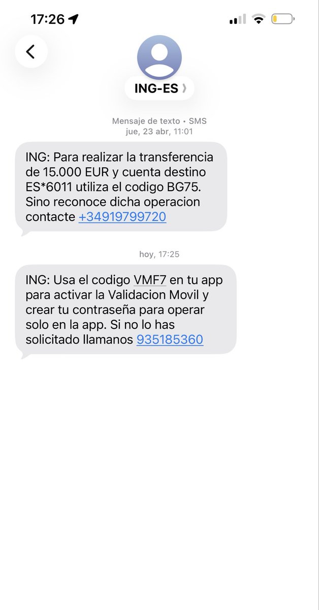 RaycoMontiel's tweet photo. @ING_es hola, soy cliente vuestro y he recibido estos mensajes, se que es fraude, por eso se los hago llegar. Gracias. https://t.co/WOXclsR4wl
